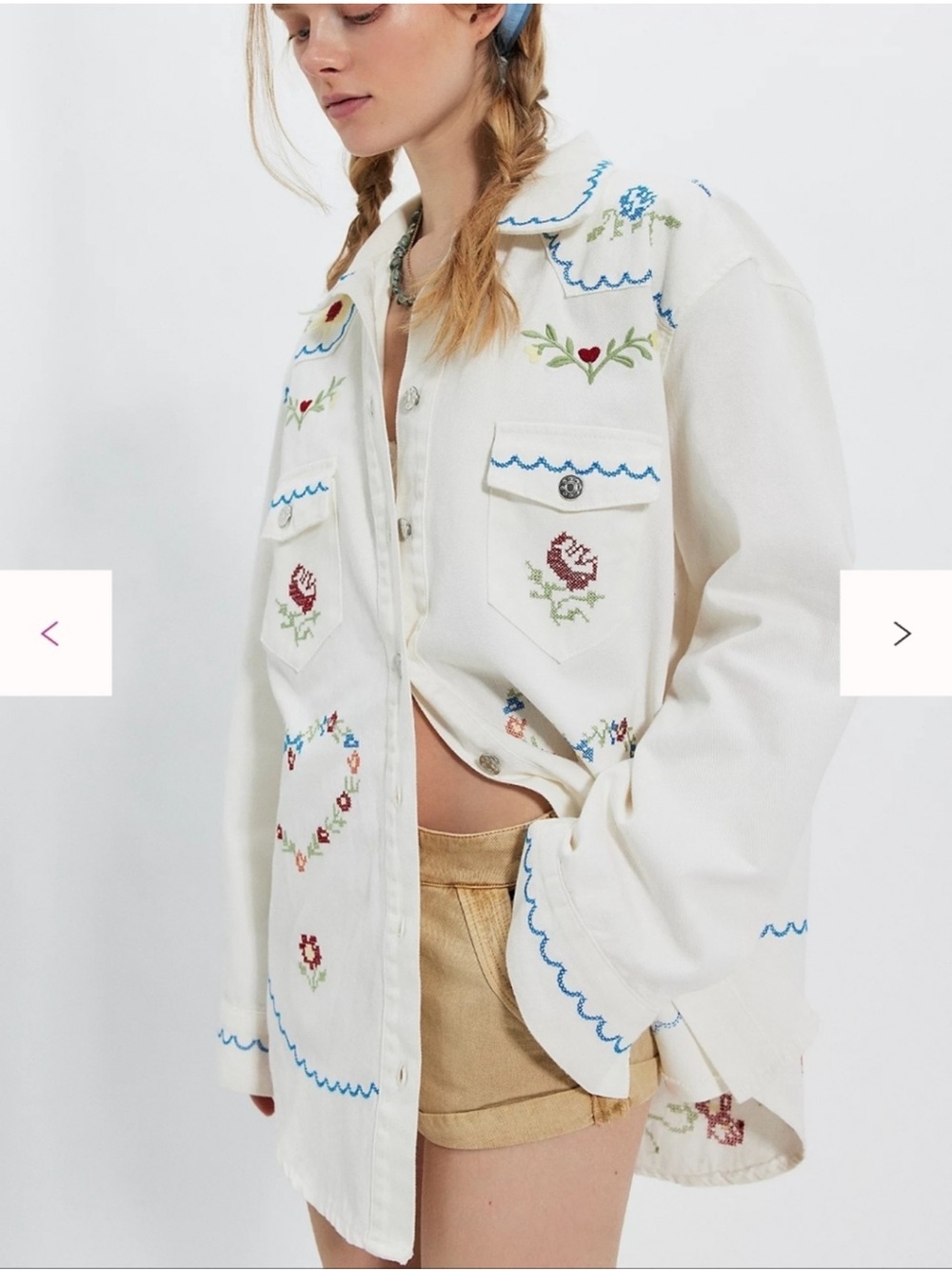 Free People x Denim and Bone Embroidered Heart Denim Jacket